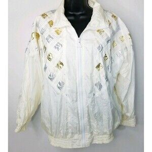Vintage Euro Joy Cream Gold Silver Metallic Zip Jacket Lined Windbreaker M